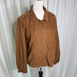 Christopher & Banks Brown Corduroy Button Up Shirt Women's XL